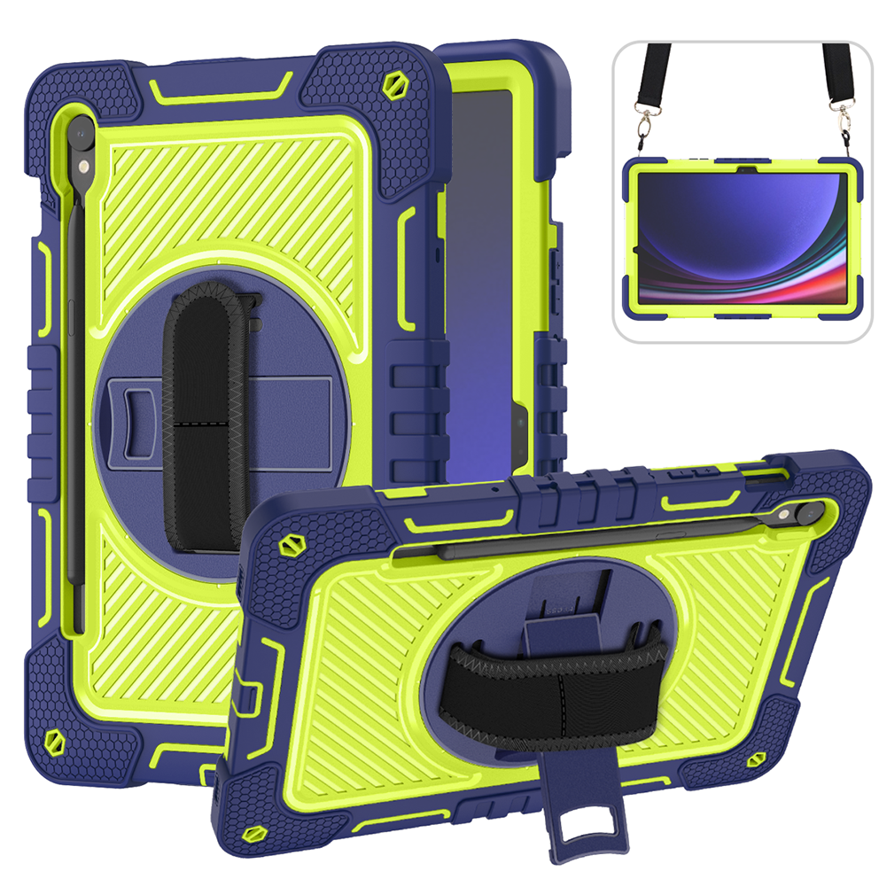 TOZIZO Navy Blue + Yellow-Green Heavy Duty Shockproof Samsung Galaxy Tab S9 Tablet Case with 360° Kickstand