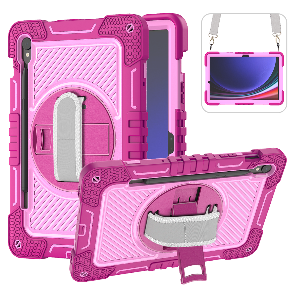 TOZIZO Rose Red + Pink Heavy Duty Samsung Galaxy Tab S9 Tablet Case with 360° Rotating Kickstand