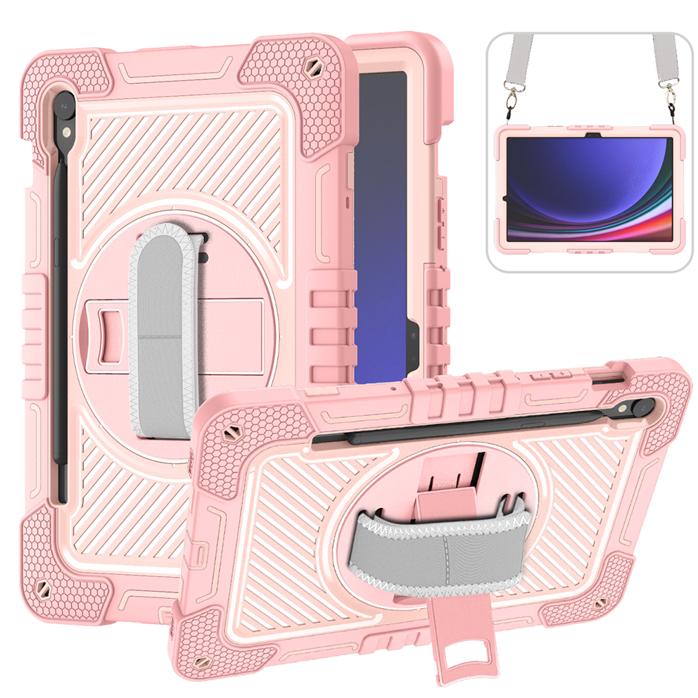 TOZIZO Pink Silicone Samsung Galaxy Tab S9 Tablet Case with 360° Kickstand and Shoulder Strap