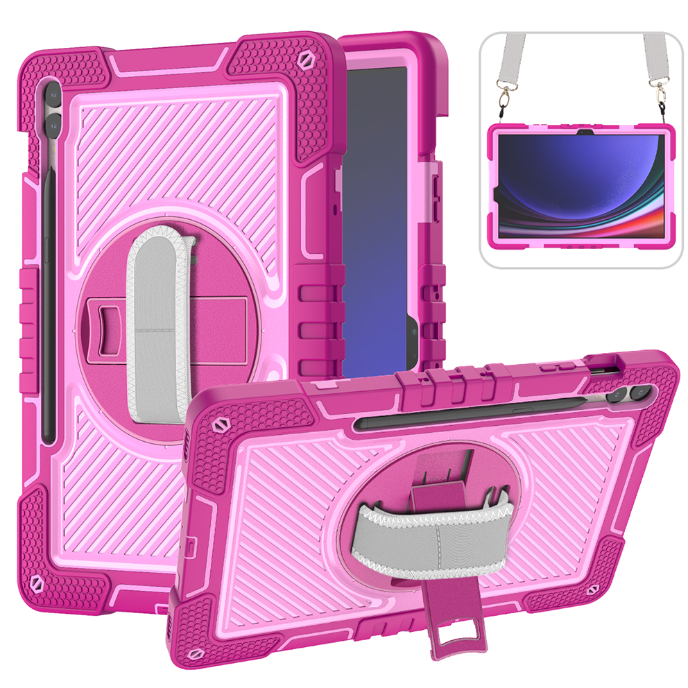 TOZIZO Full-Body Rugged Case for Samsung Tab S9 Plus – Rose Red & Pink with Kickstand