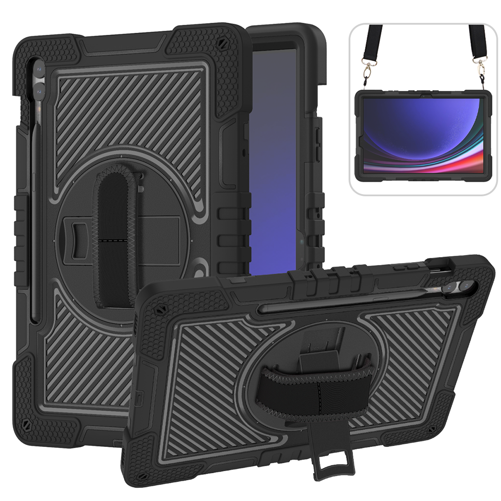 TOZIZO Samsung Tab S9 Plus Rugged Black Case – Shockproof with Rotating Kickstand