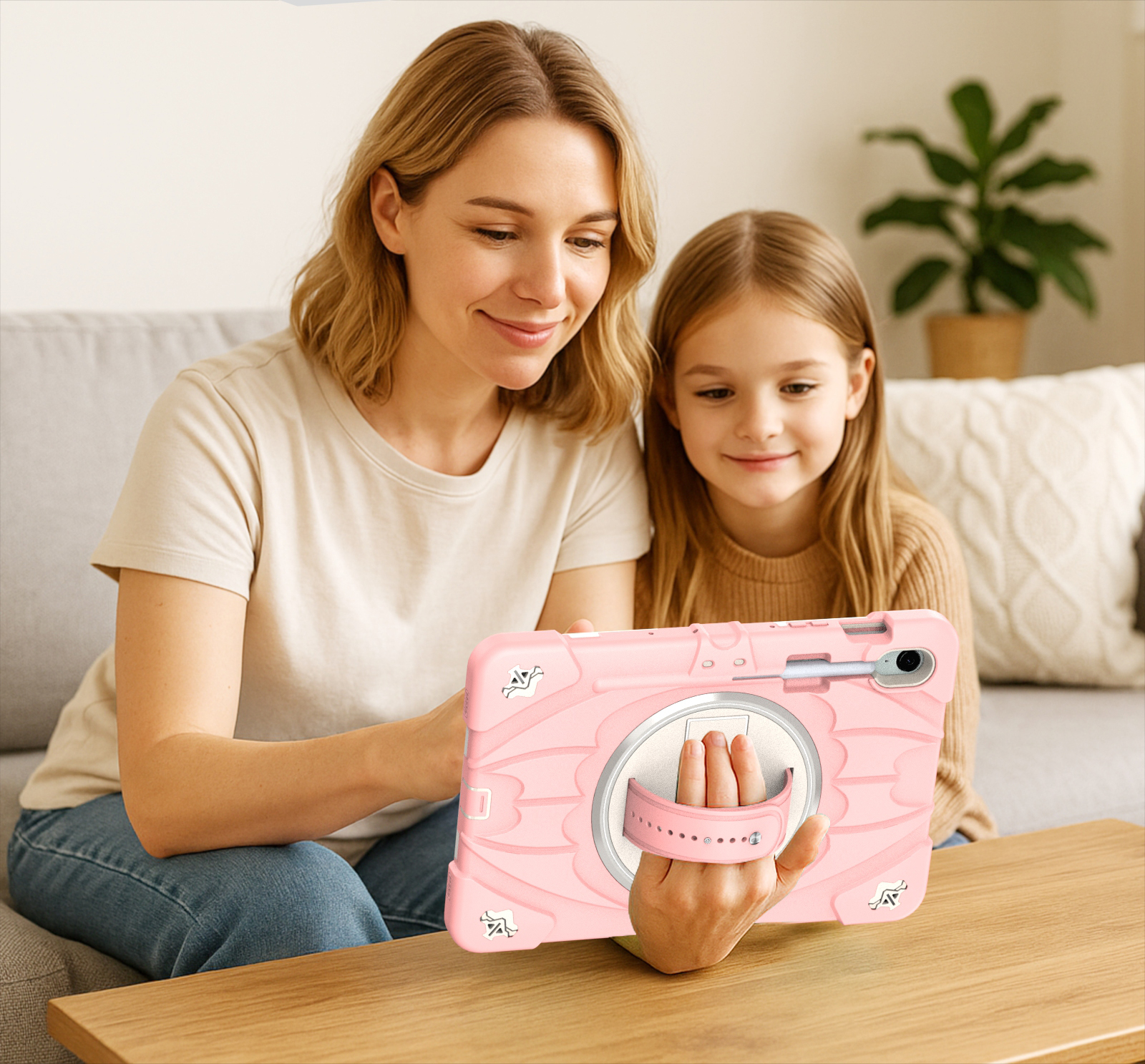 TOZIZO Silicone + Hard PC Hybrid Case for Tab S11 X730/X736B – Full Body Protection with Hand Strap - Rose Gold