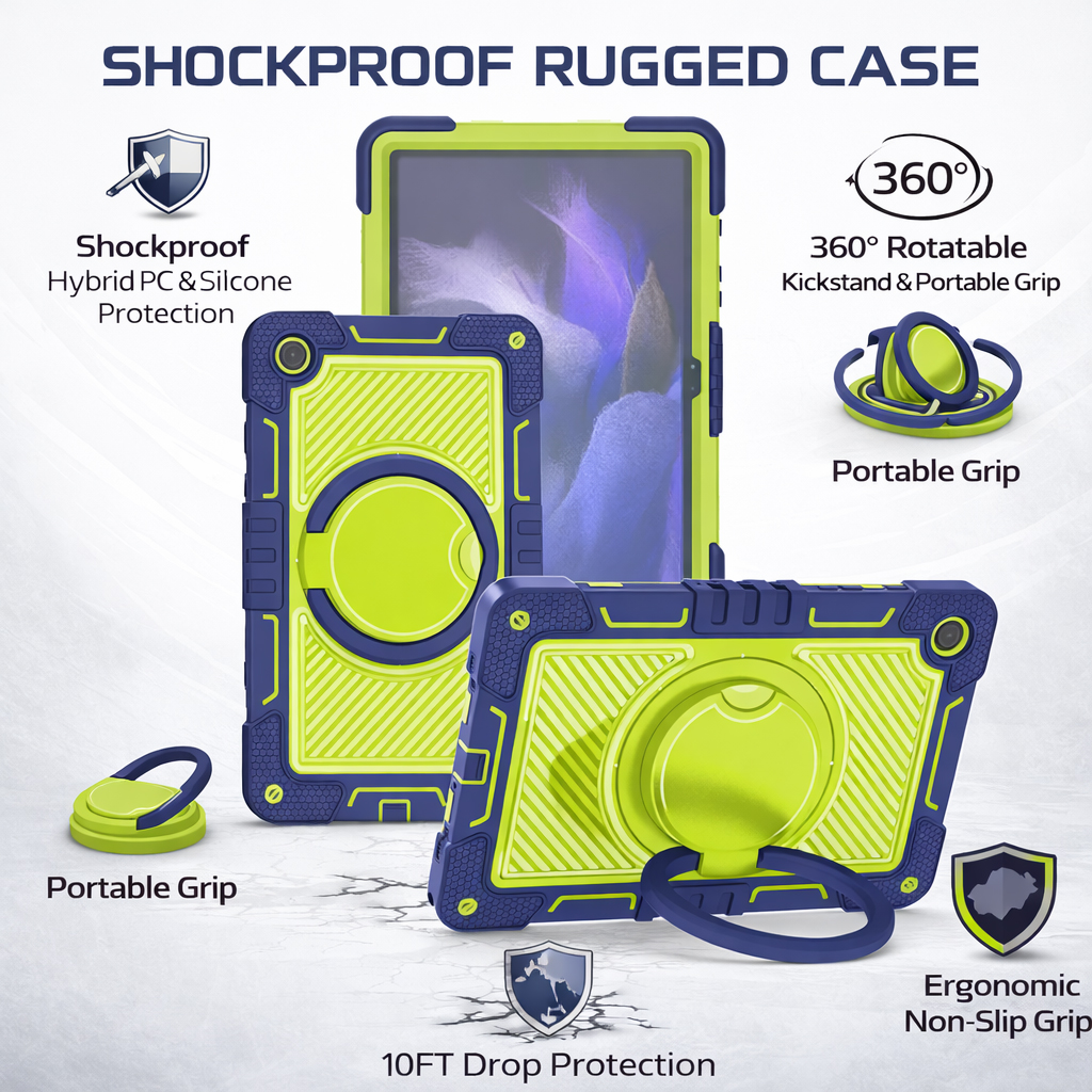 TOZIZO Samsung Galaxy Tab A9+/A11+ Rugged Tablet Case with 360° Rotating Stand - Navy Green