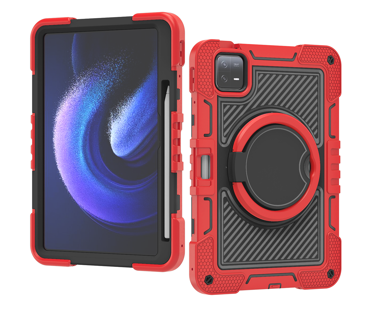 TOZIZO Heavy Duty Red & Black Rugged Tablet Case for Xiaomi Pad 6 Pro 11'' with Stand & Strap