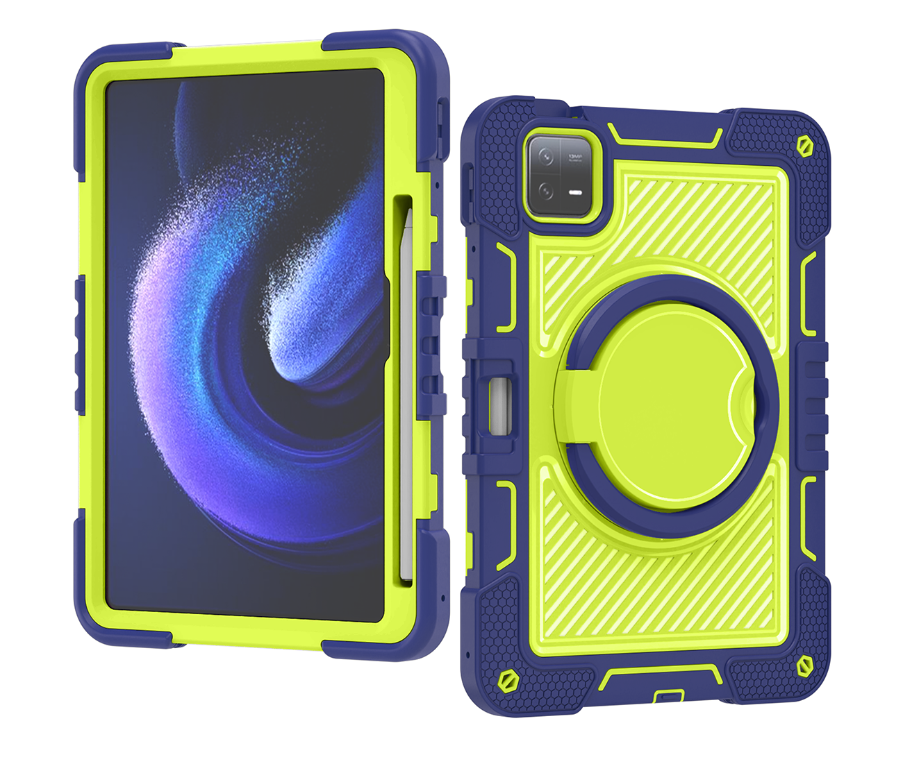 TOZIZO Rugged 360° Rotating Navy Blue & Yellow Green Tablet Case for Xiaomi Pad 6 Pro 11''