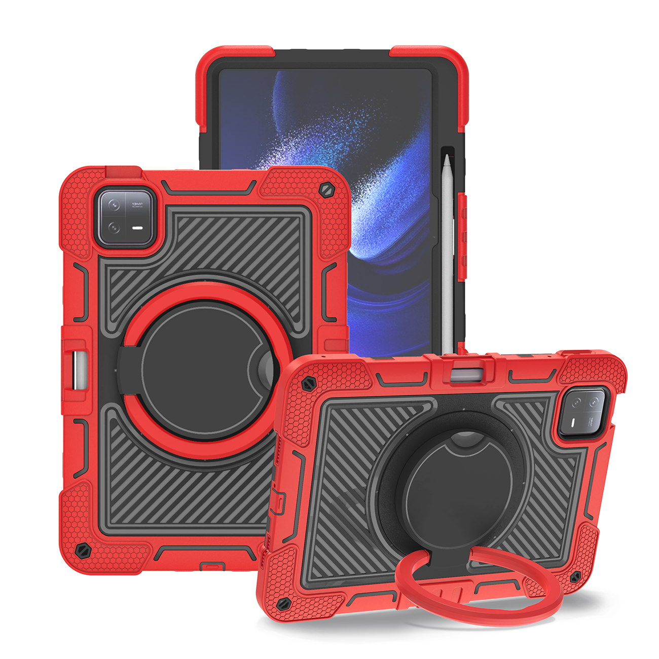 TOZIZO Shockproof Silicone Tablet Case for Xiaomi Pad 6 - Red & Black 3-Layer Rugged Cover