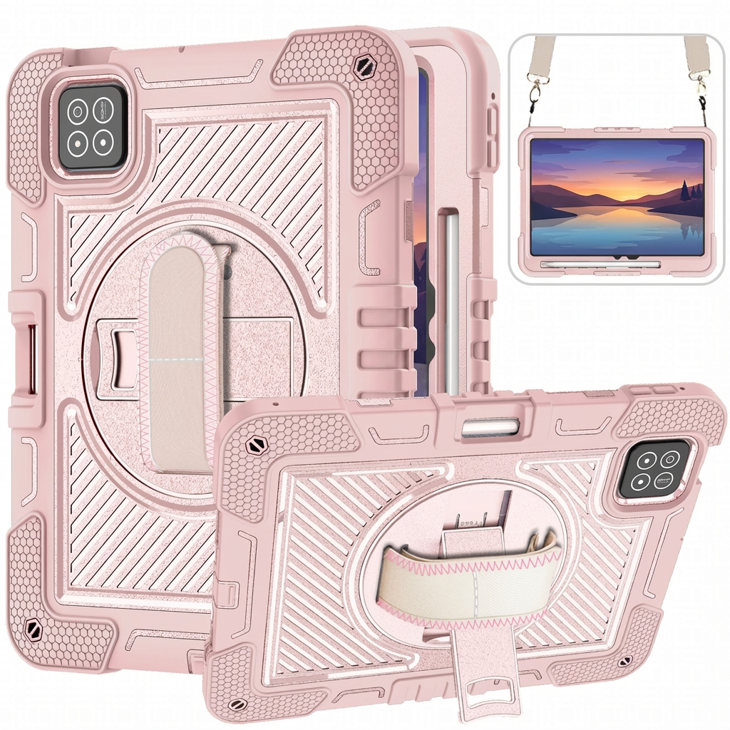 TOZIZO Silicone Shockproof Tablet Case for Xiaomi Pad 7 with Kickstand & Strap - Full Body Pink Cover