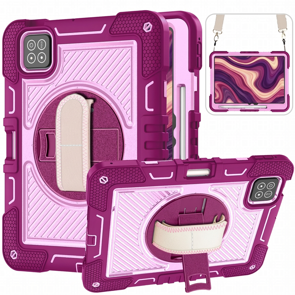 TOZIZO Heavy Duty Kids Rugged Case for Xiaomi Pad 7 - Rose Red & Pink Silicone with 360° Kickstand