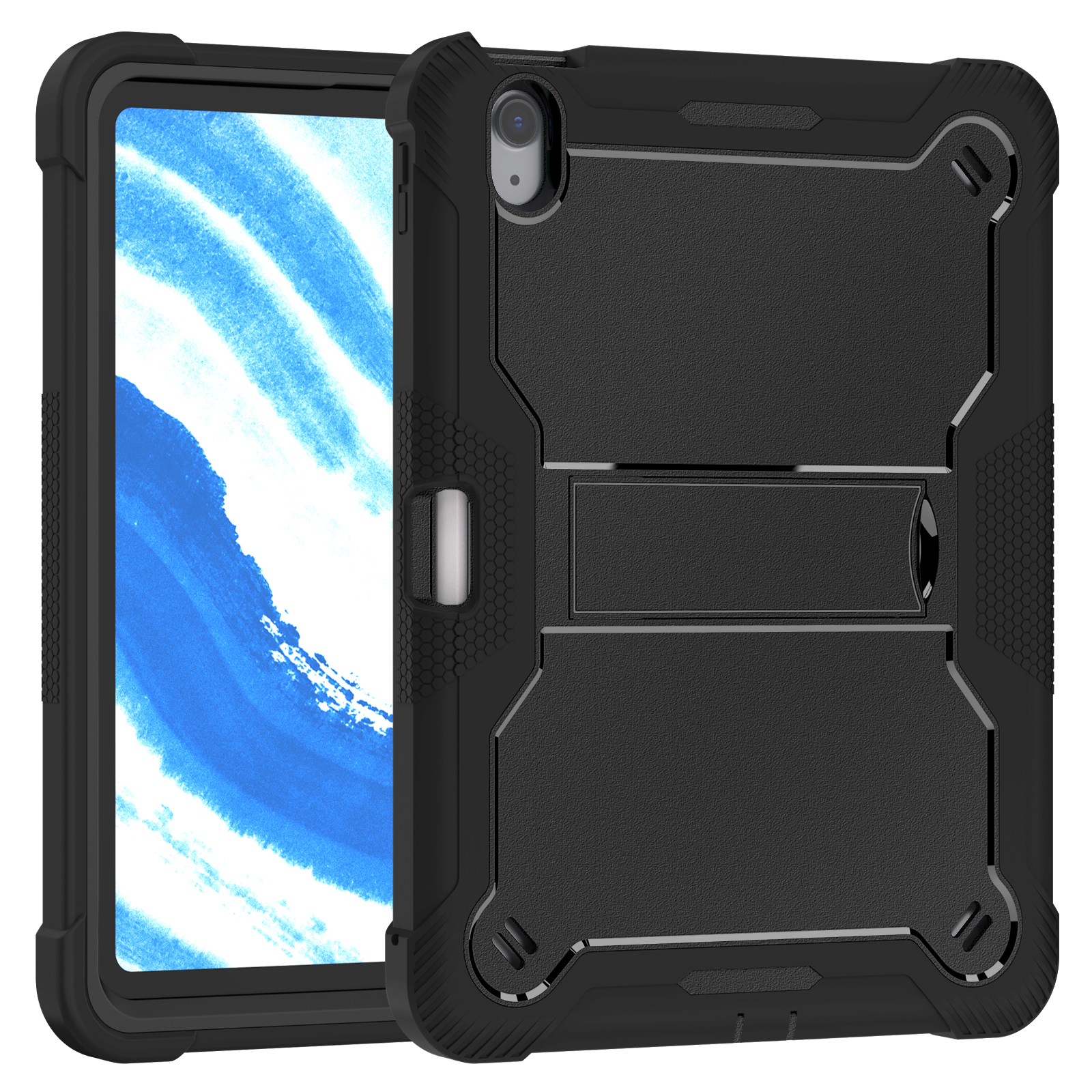 TOZIZO Black Heavy Duty Rugged iPad Air 11 M4 Case (2026) | Shockproof Dustproof Full Body Protective Tablet Case w/ Stand