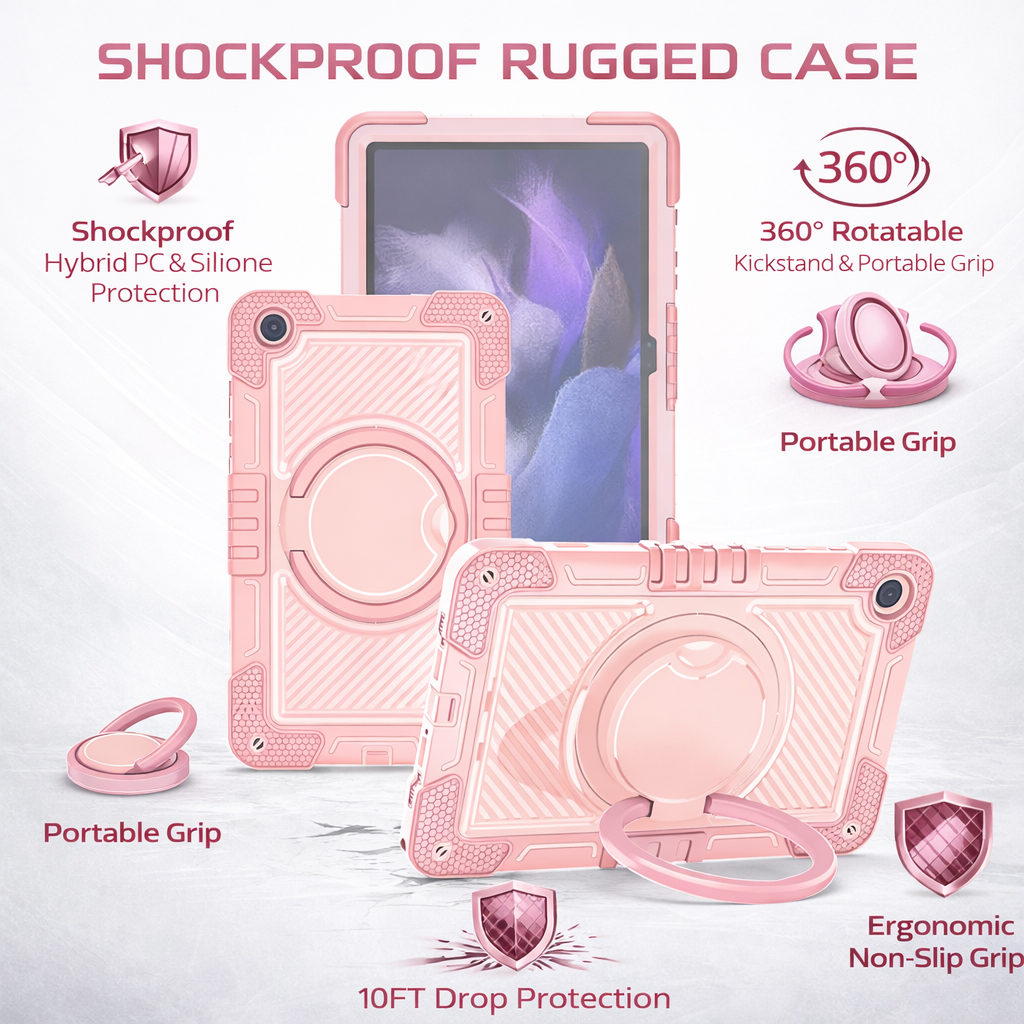 TOZIZO Galaxy Tab A9 Case Rose Gold – Rugged Silicone Case with 360° Kickstand & Full Protection
