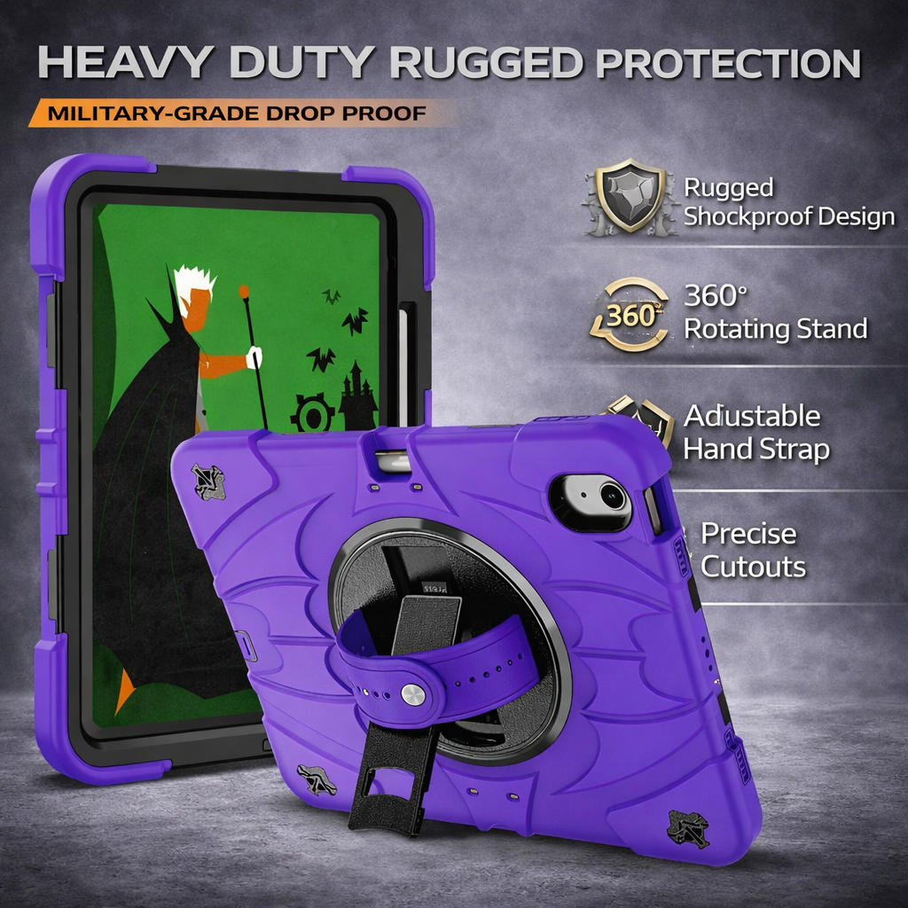 TOZIZO Rugged Shockproof iPad Case for Kids with 360° Rotating Kickstand – Purple