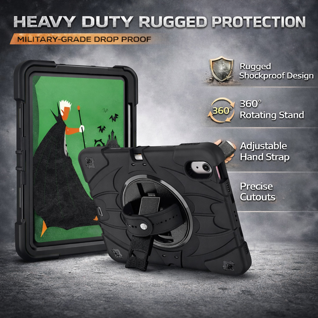 TOZIZO Heavy Duty Survivor Tablet Case for iPad 10.9 2022/A16 with 360° Rotating Kickstand – Black