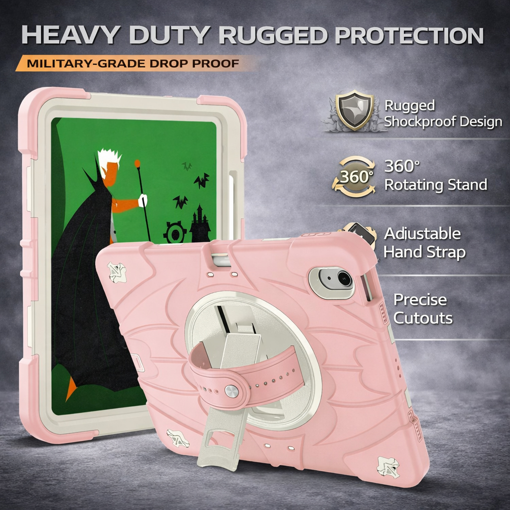 TOZIZO Kid-Proof Drop Resistant iPad Case with Rotating Stand & Strap – Pink