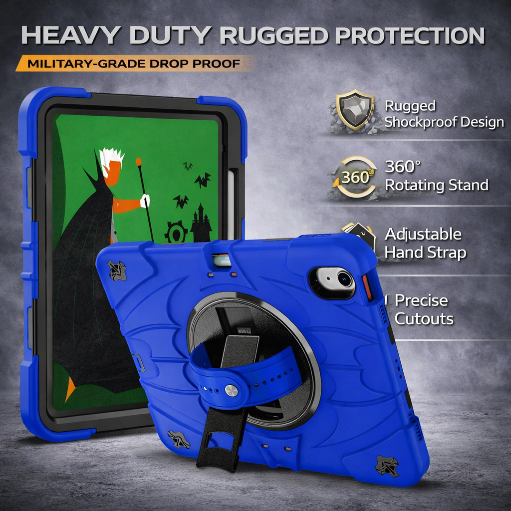 TOZIZO Full-Body Rugged iPad Case with Swivel Hand Strap – Shockproof – Blue