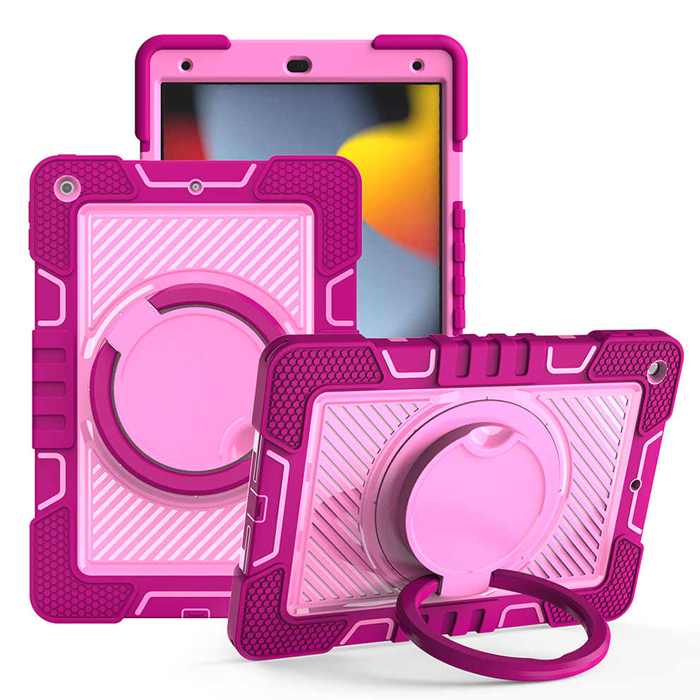 TOZIZO Rose Red & Pink iPad 10.2 Case with 360° Grip Kickstand – Rugged & Shockproof
