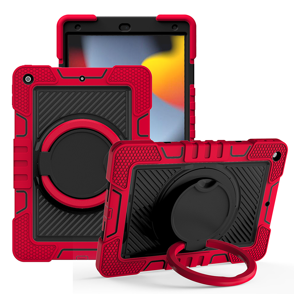 TOZIZO Shockproof Rugged iPad 10.2 Case with 360° Ring Kickstand – Red Black Combo