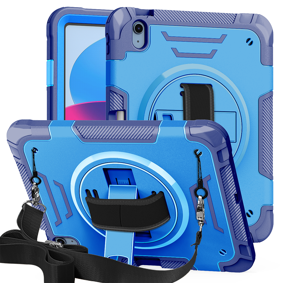 TOZIZO Blue Rugged iPad 11th 2025 Case - Shockproof 360° Rotating Stand Cover with Strap