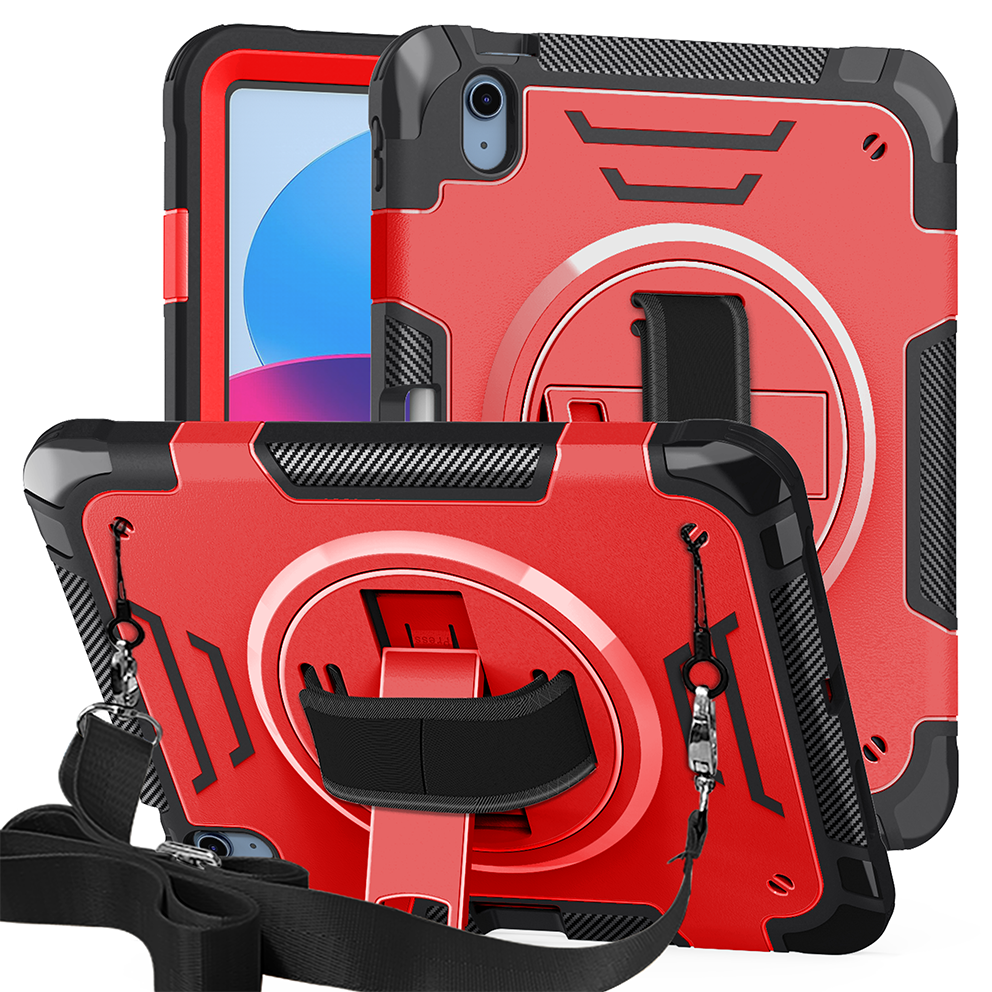 TOZIZO Red+Black 360° Rotating Kickstand iPad 11th 2025 Case - Shockproof Heavy Duty Cover with Strap