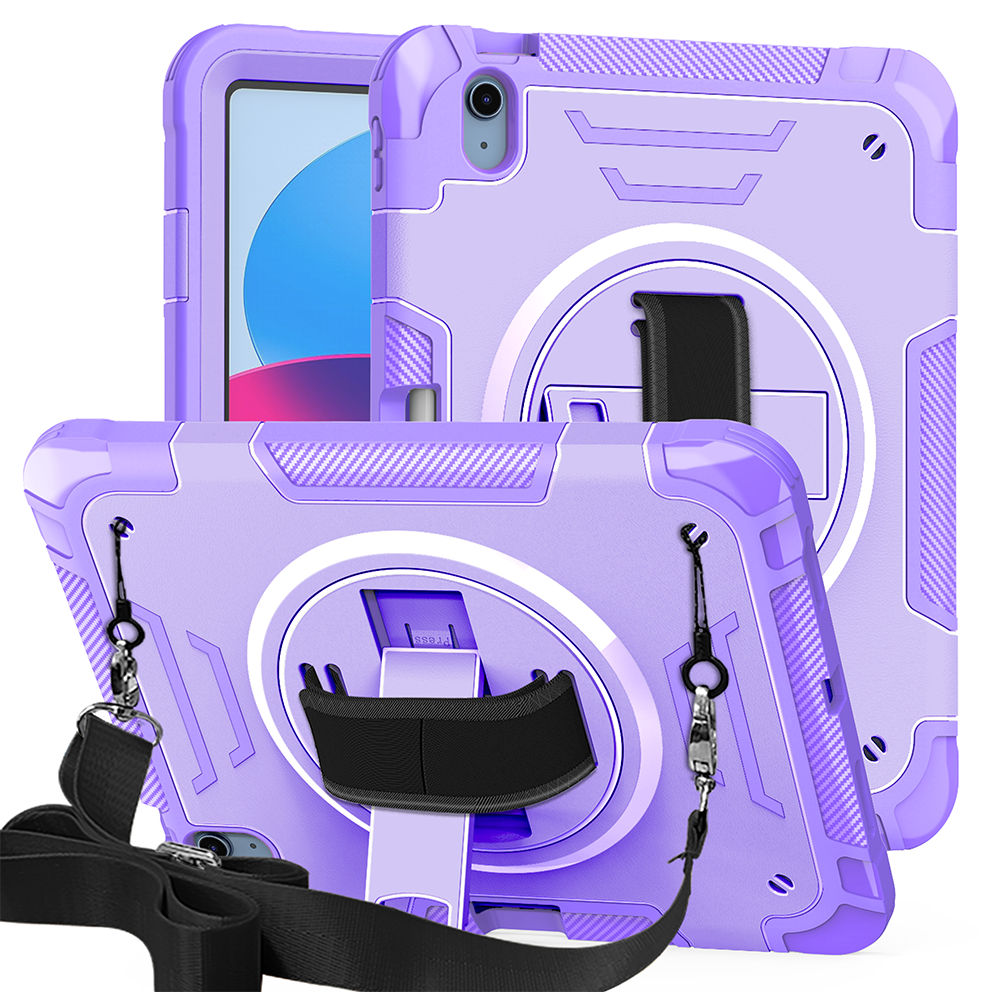 TOZIZO Purple Shockproof iPad 11th 2025 Case - 360° Kickstand Rugged Cover with Strap
