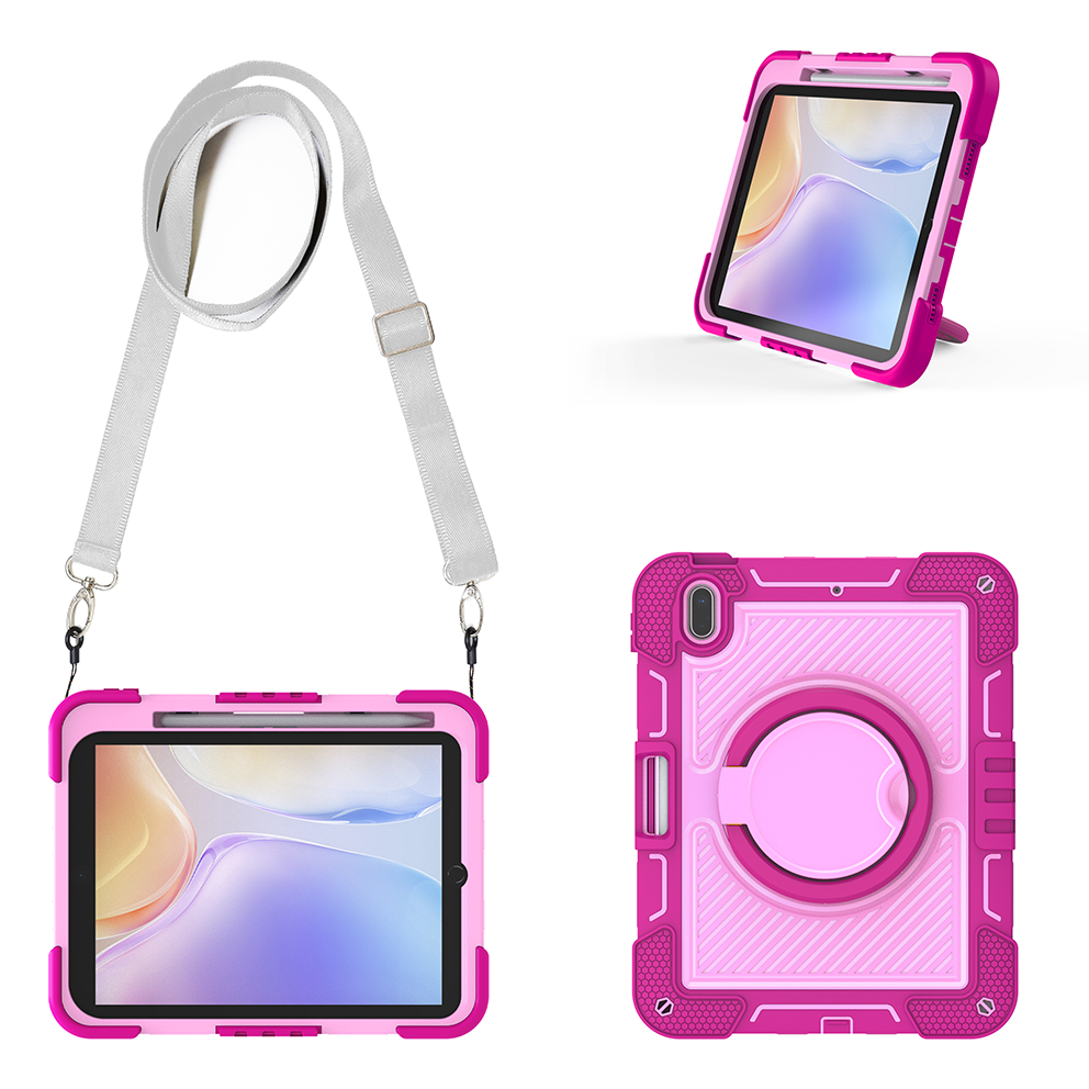 TOZIZO Rose Red & Pink iPad 11th A16 Rugged Case with 360° Stand