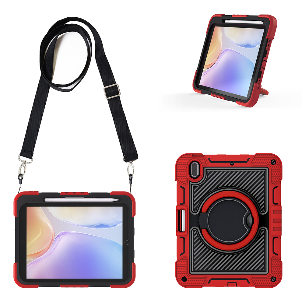 TOZIZO Rugged 3-Layer iPad 11th (A16) Case with Rotating Kickstand - Red & Black