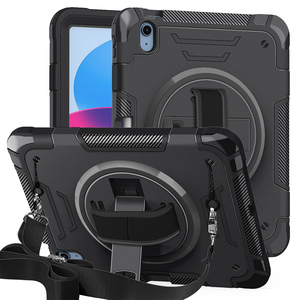 TOZIZO Black Heavy Duty iPad 11th 2025 Case - Shockproof Full Body Cover with 360° Stand & Strap