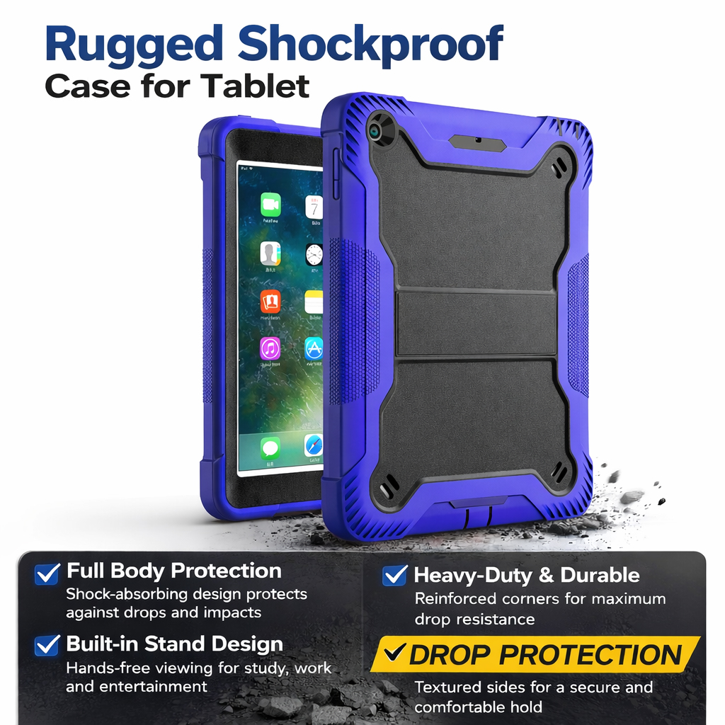 TOZIZO Hybrid Rugged Stand Tablet Case for iPad 10.2 – Blue & Black Shock Absorbing Armor iPad Cover