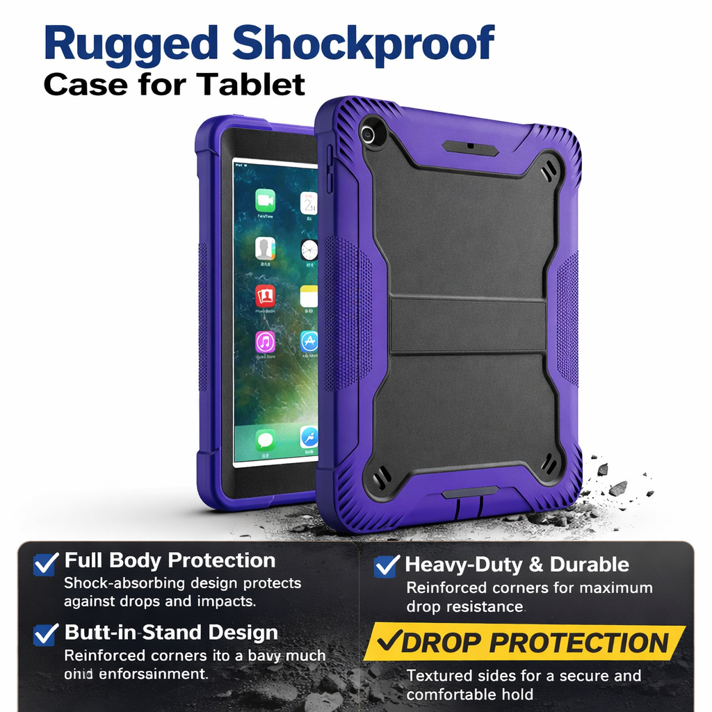 TOZIZO Survivor Series Rugged iPad 10.2 Case – Purple Black Hybrid Shockproof Tablet Cover with Stand