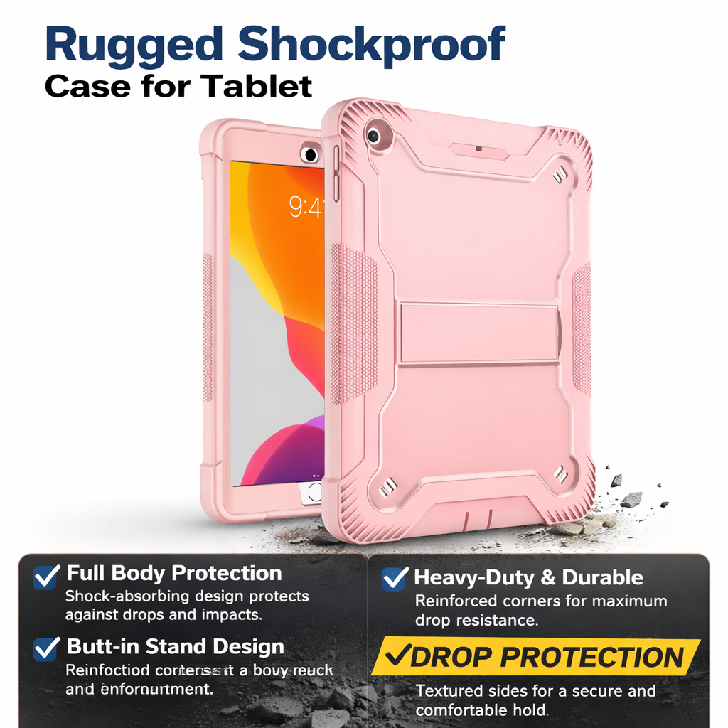 TOZIZO Soft Pink Shockproof iPad 10.2 Case – Full Body Silicone Hybrid Rugged Cover