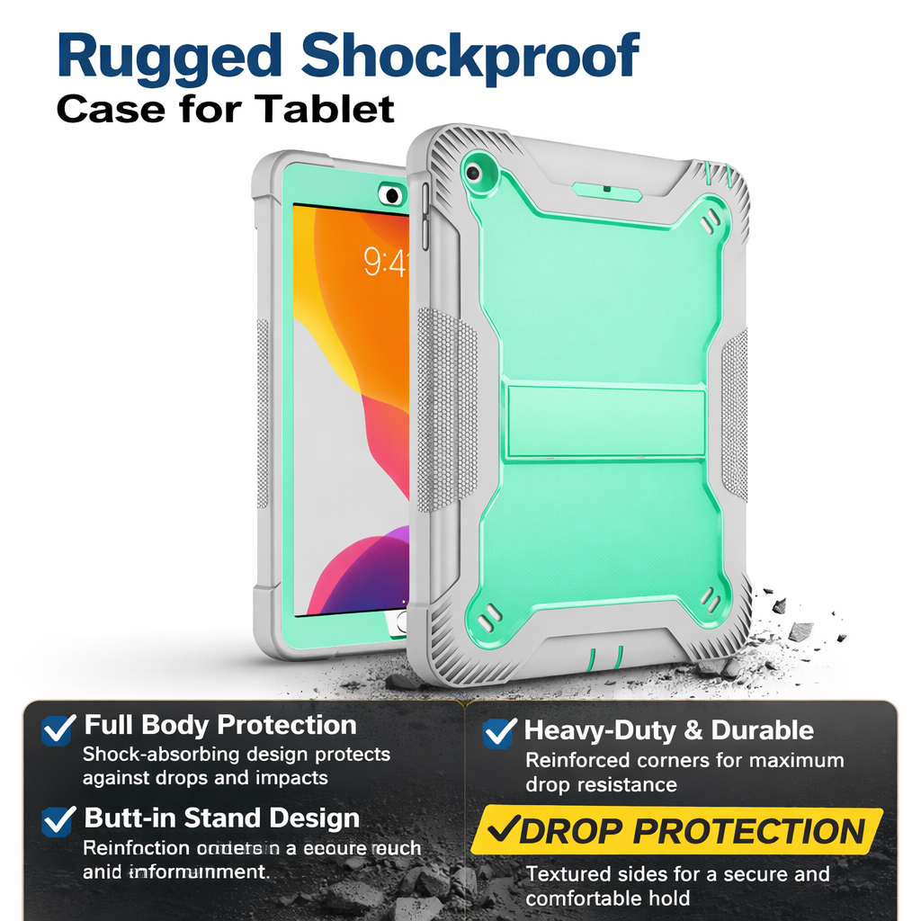 TOZIZO Kid-Friendly Shockproof Case for iPad 10.2 – Mint Green & Gray Hybrid Rugged Cover