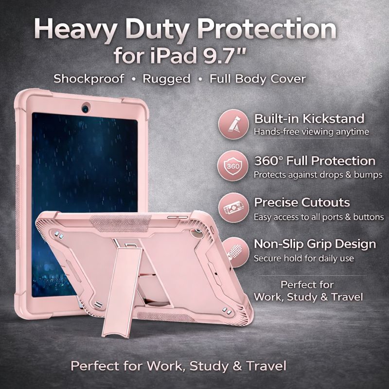 TOZIZO Pink Shockproof iPad 9.7 Case - Full Body Rugged Tablet Cover with Kickstand