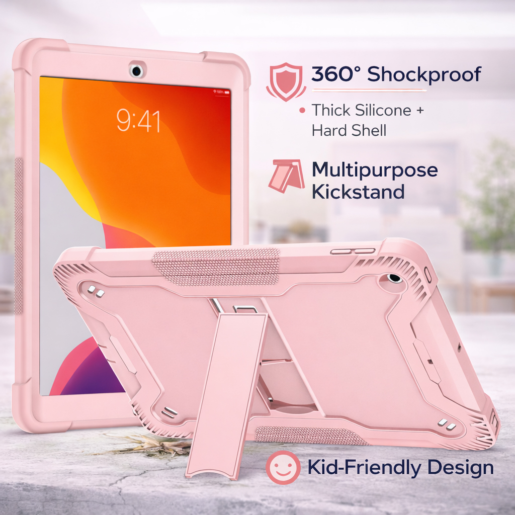 TOZIZO Pink Full-Body iPad 10.2 Rugged Case for Girls | Shockproof Silicone School Tablet Cover