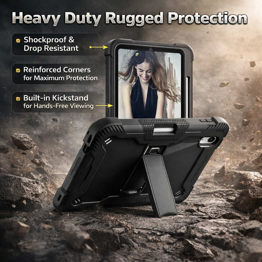 TOZIZO Black Rugged iPad 10th Gen Case with Kickstand – Full Body Hybrid Protection Tablet Cover