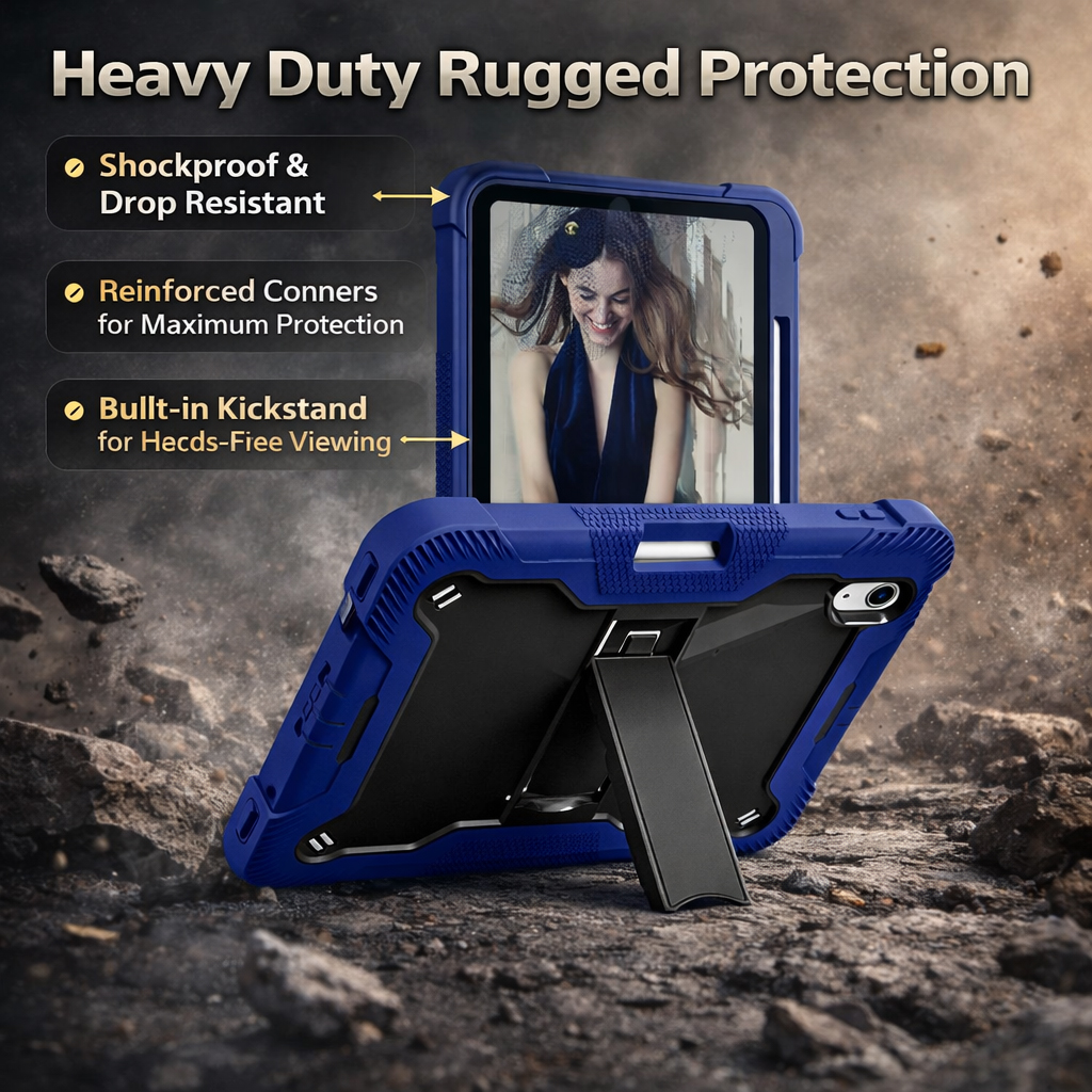 TOZIZO Sky Blue iPad 10th Gen Case with Stand – Hybrid Rugged Shockproof Tablet Cover