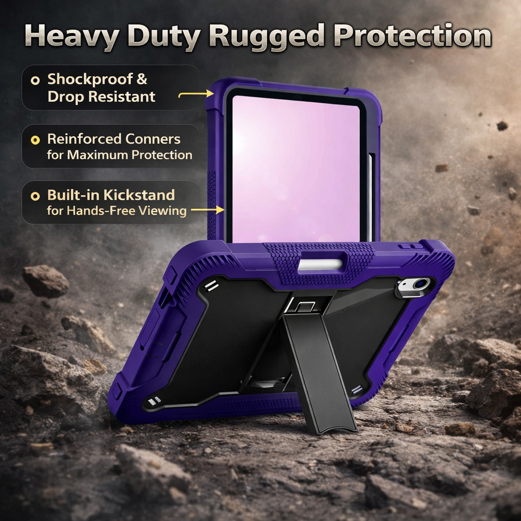 TOZIZO Purple Rugged iPad 10th Gen Case with Kickstand & Drop Protection