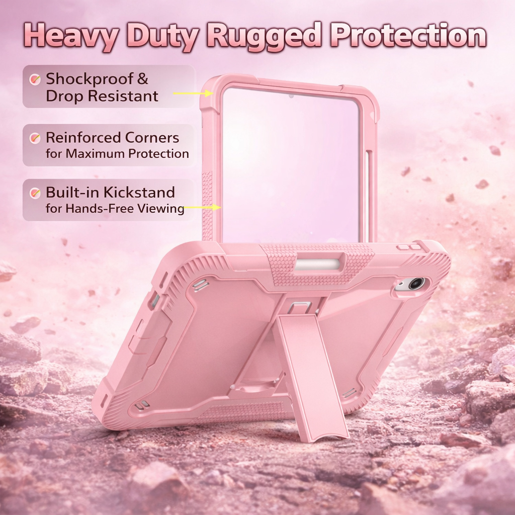 TOZIZO Pink Heavy Duty iPad 10th Gen Case with Stand – Shockproof & Rugged Tablet Cover