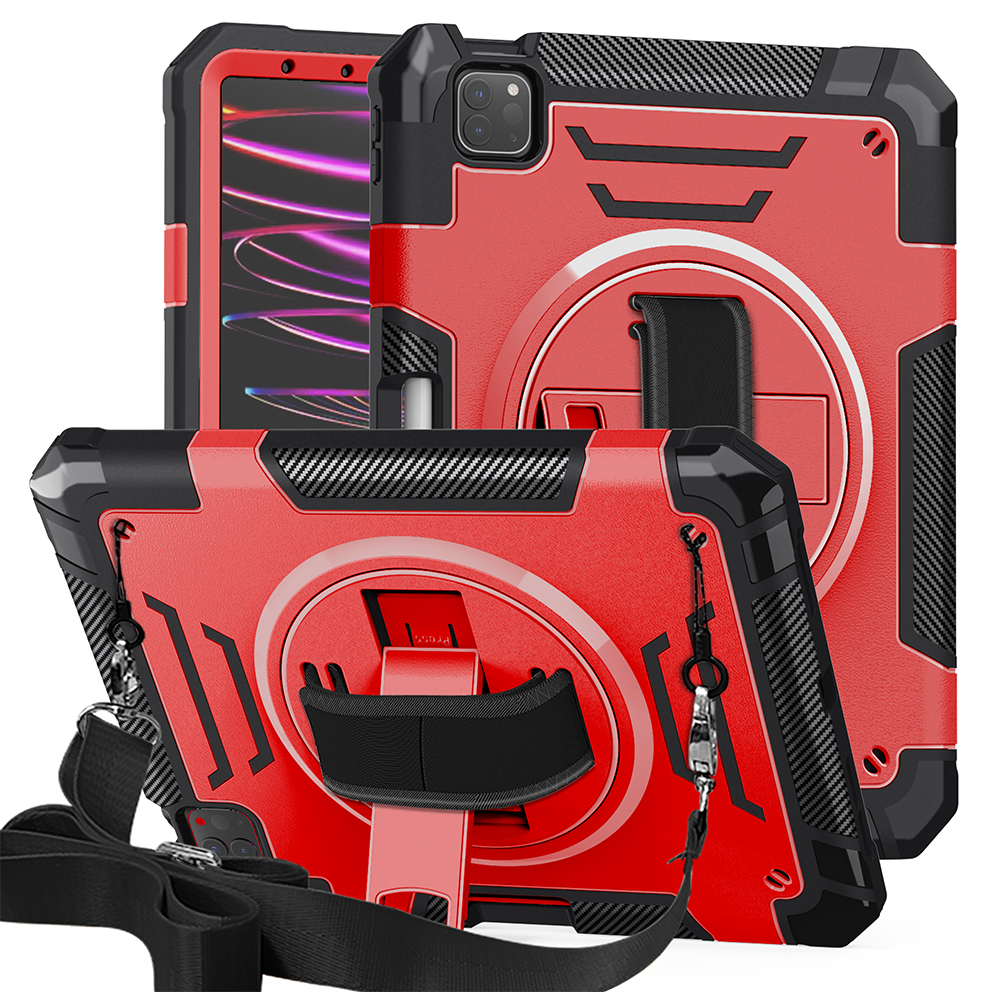 TOZIZO Red+Black Rugged iPad Air4 10.9 Case with Kickstand & Strap