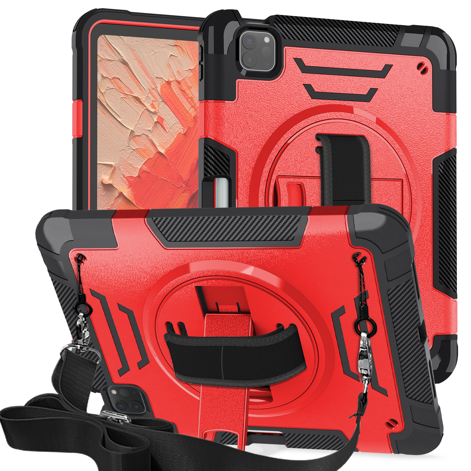 TOZIZO Red+Black iPad Air5 Tablet Case with Kickstand | Rugged 3-Layer Shockproof Cover