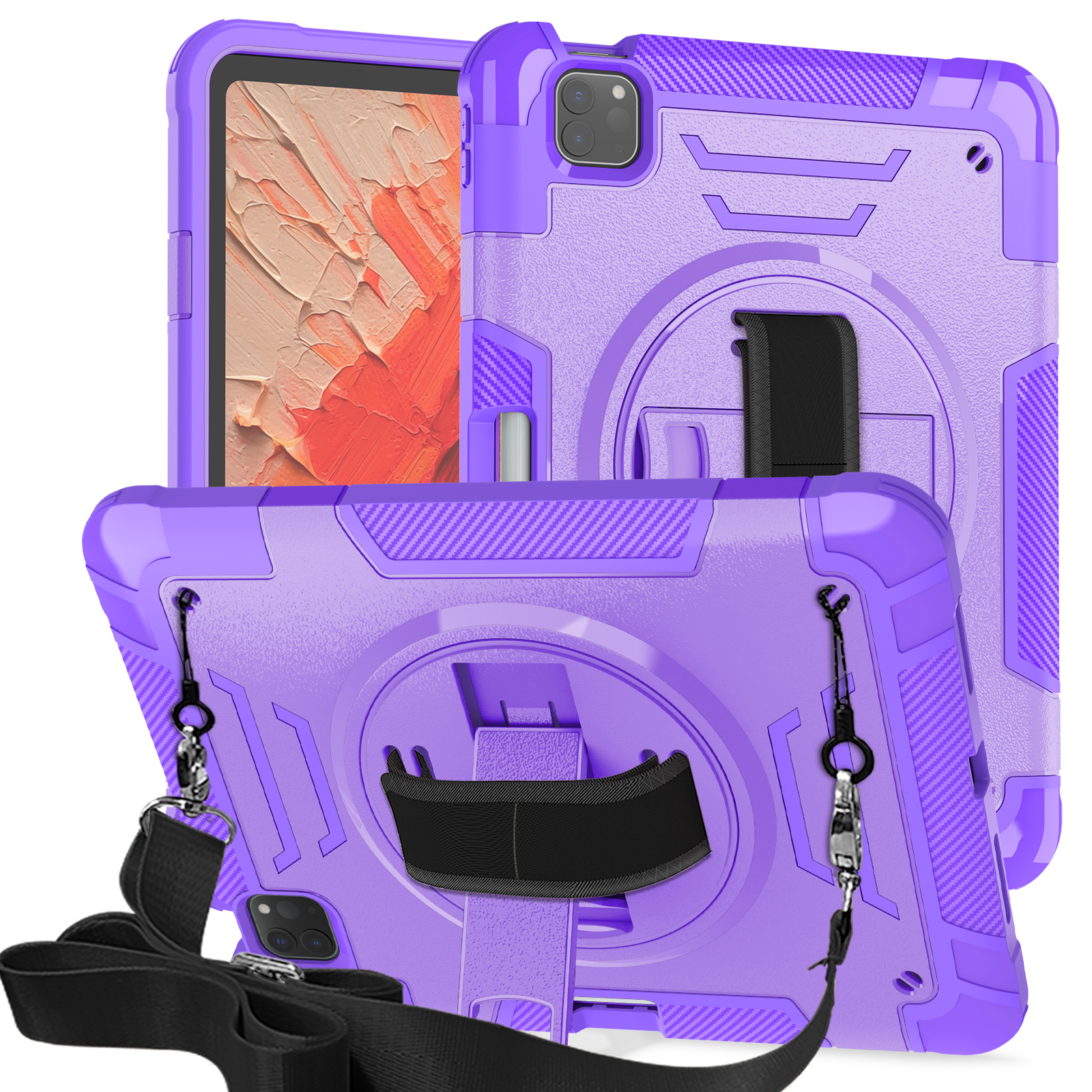 TOZIZO Purple Rugged iPad Air5 Tablet Case | 3-Layer Shockproof Cover with 360 Kickstand