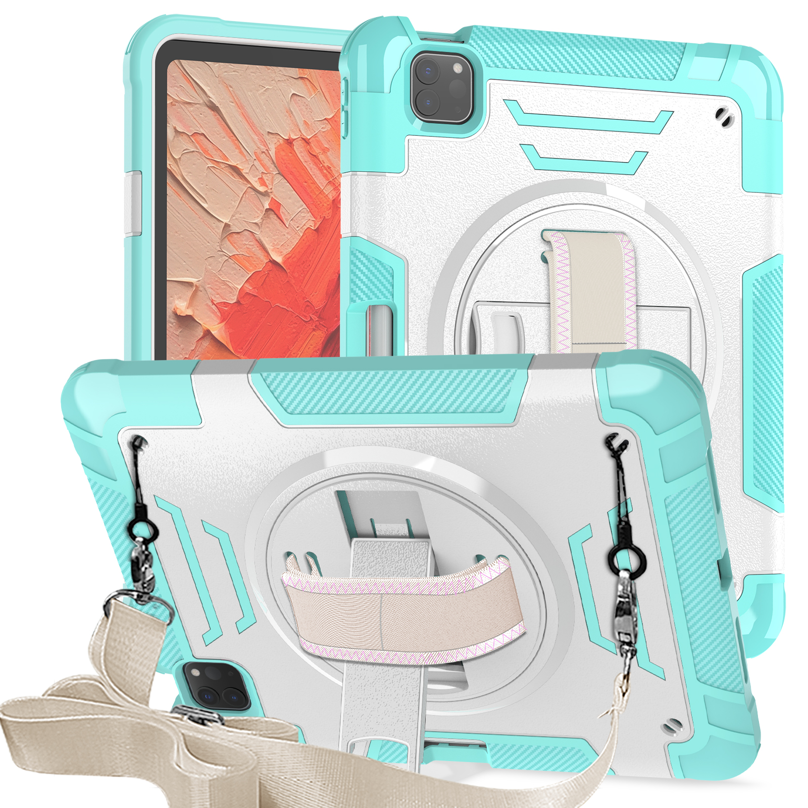TOZIZO Mint Green iPad Air5 Case | Shockproof 360° Kickstand Rugged Cover