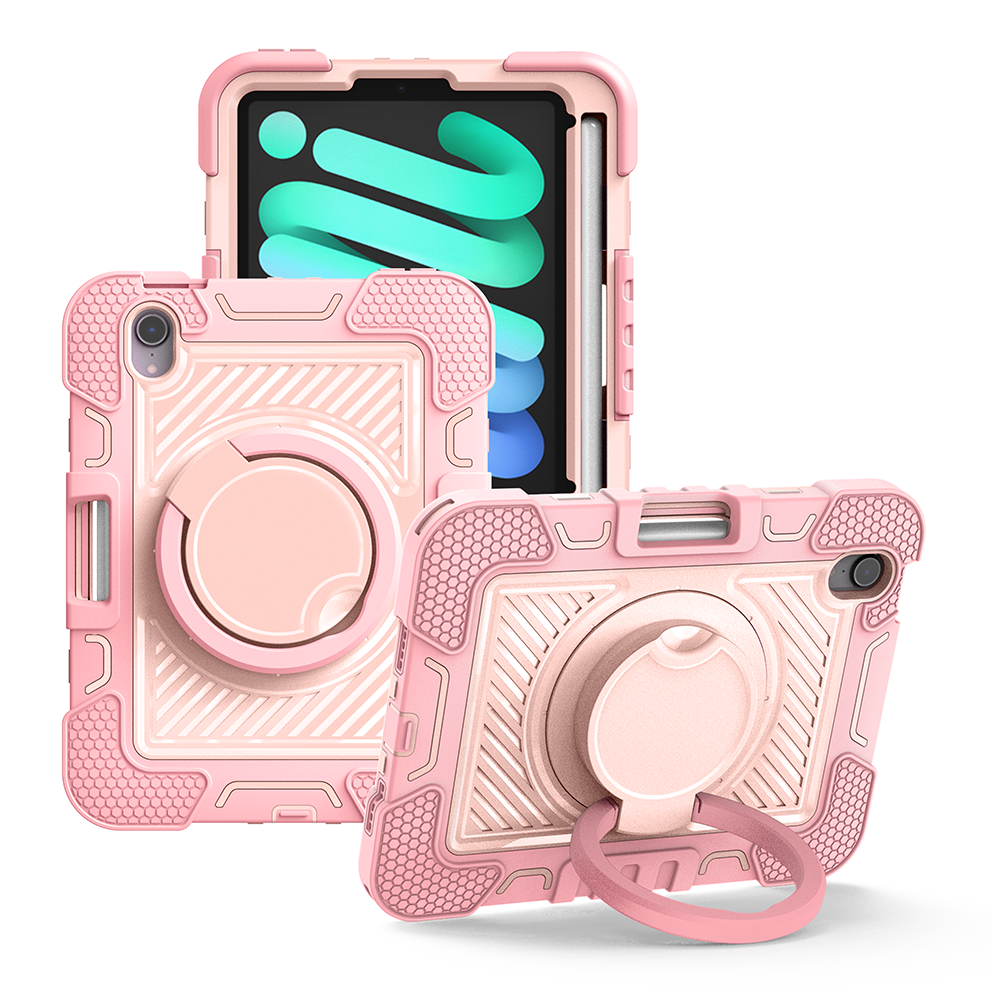 TOZIZO Full-Body Shockproof Pink iPad Mini 6 Case with 360° Rotating Ring Kickstand