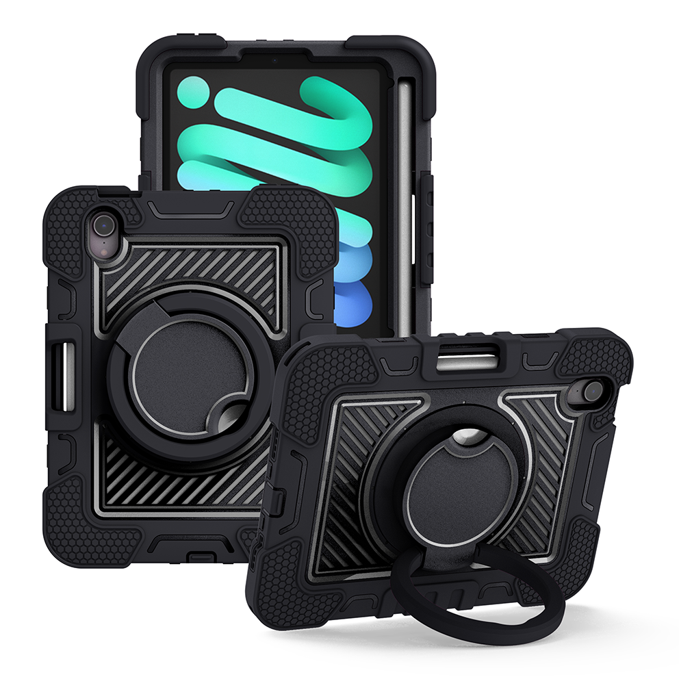 TOZIZO Black Rugged iPad Mini 6 Case with 360° Kickstand - Full Body Protection
