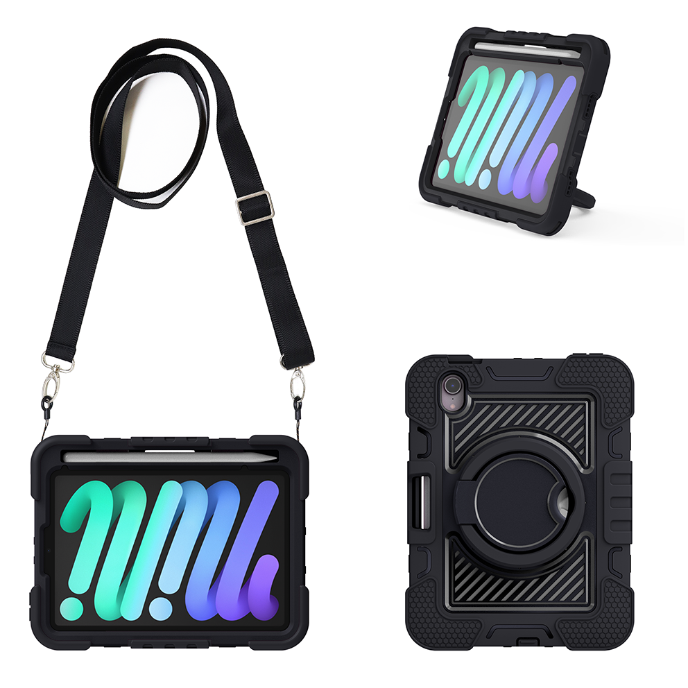 TOZIZO Black Rugged iPad Mini 7 Case with 360° Ring Kickstand & Full Protection