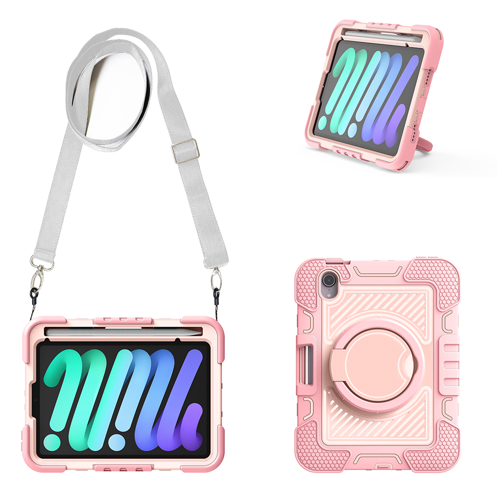 TOZIZO Full Body Protective Pink iPad Mini 7 Case with Multi-Function Kickstand