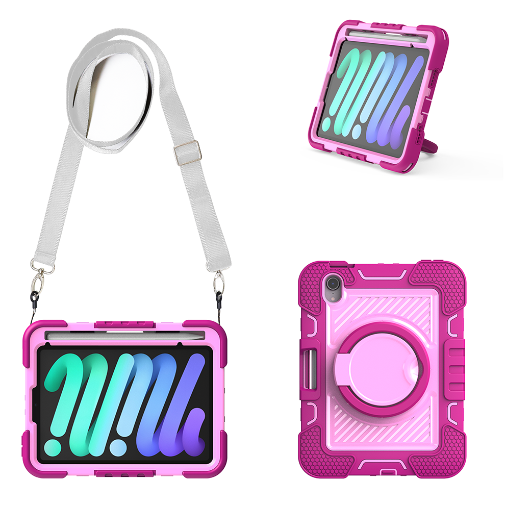 TOZIZO Rugged Rose Red & Pink iPad Mini 7 Case with 360° Ring Kickstand