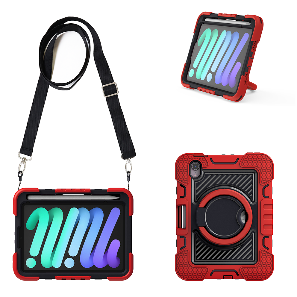 TOZIZO Heavy Duty Shockproof iPad Mini 7 Case with Kickstand - Red & Black