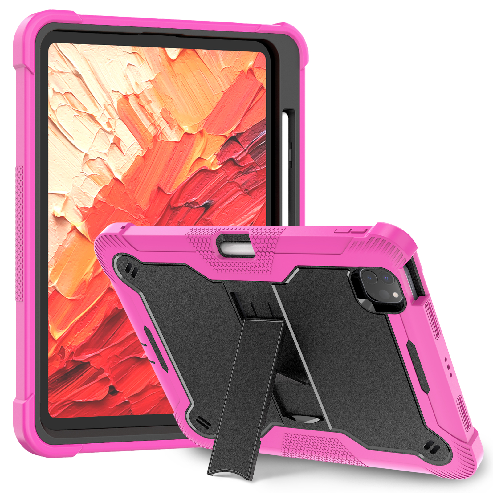 TOZIZO Rose red Black heavy duty rugged iPad Pro 11 tablet case with triple-layer protection
