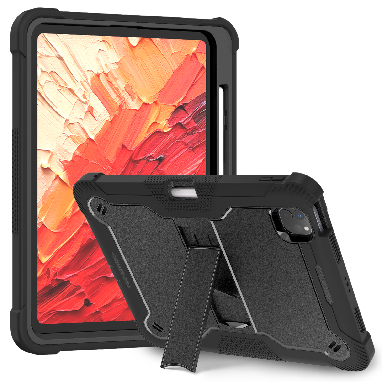 TOZIZO Black heavy duty rugged iPad Pro 11 tablet case with triple-layer protection