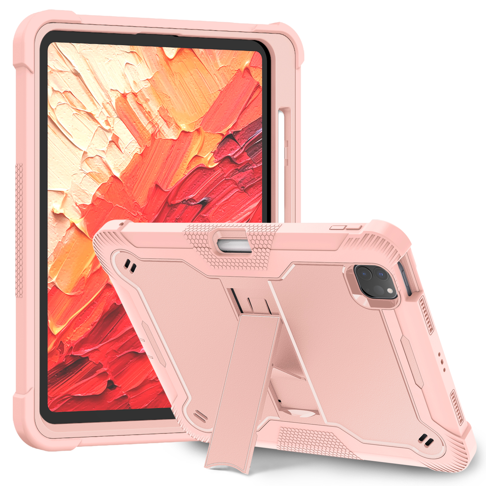 TOZIZO Kids Education iPad Pro 11 (2024) Shockproof Silicone Tablet Case – Heavy Duty 3 Layer Rugged Protective Cover with Kickstand Pink