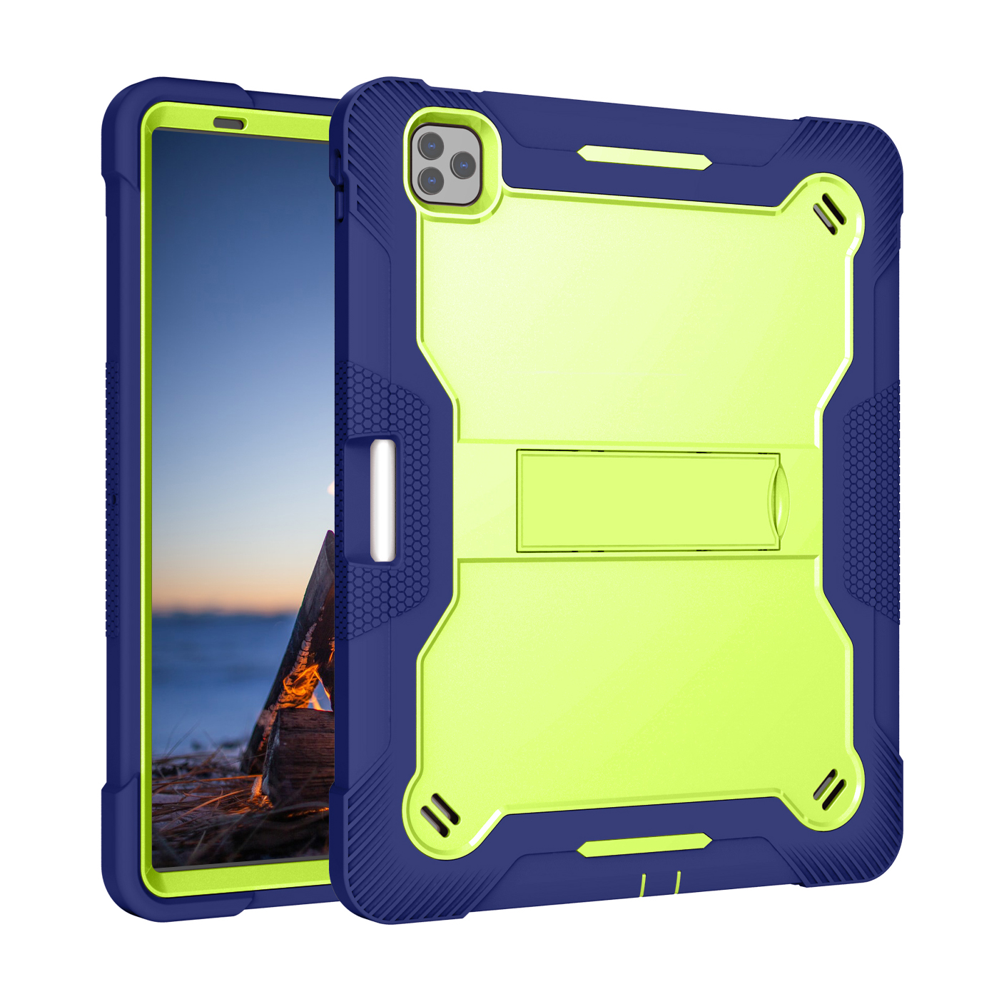 TOZIZO Yellow Green Navy Blue Kids Education iPad Pro 12.9 Rugged Case | Shockproof Tablet Case with Stand